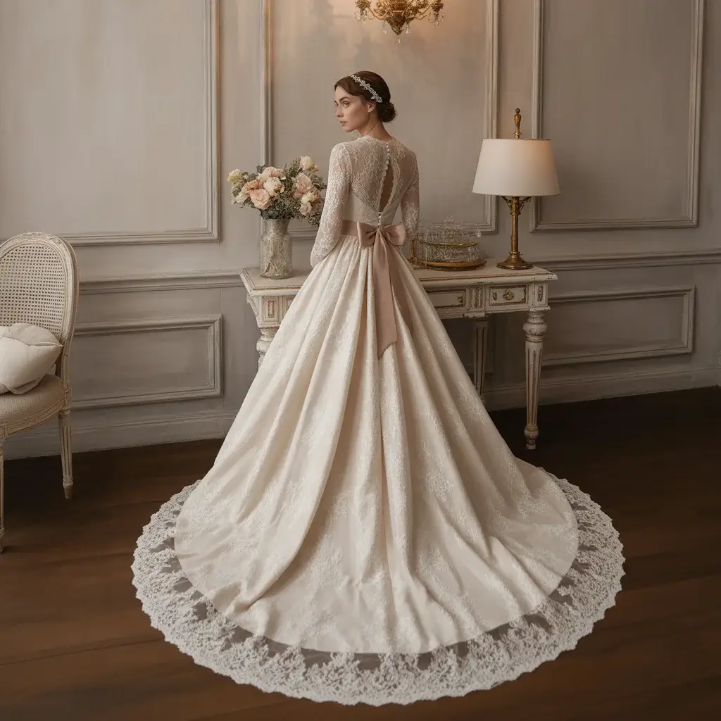 Top 19 Wedding Dress With Bow Styles That Are Trending Right Now 17 Vintage lace bow back wedding dress with nostalgic romantic charm