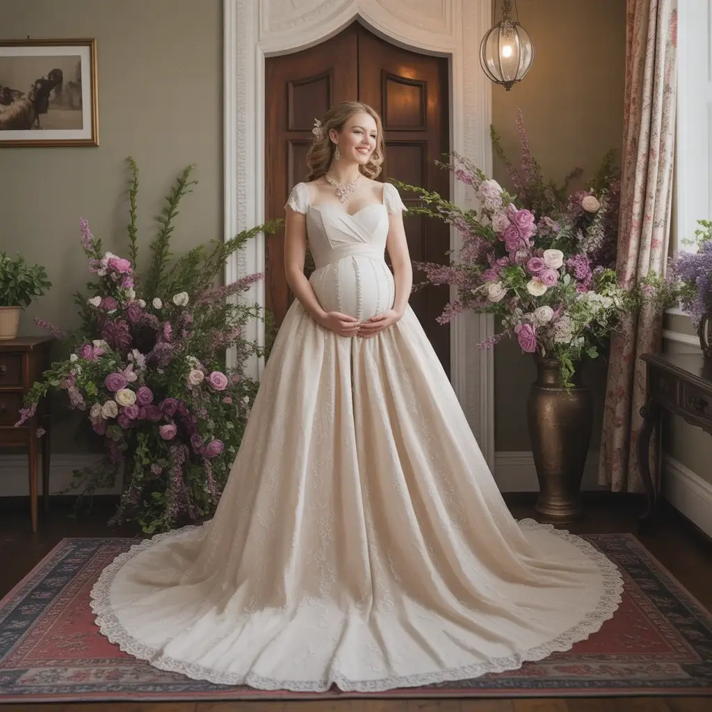 Vintage tea length maternity wedding dress