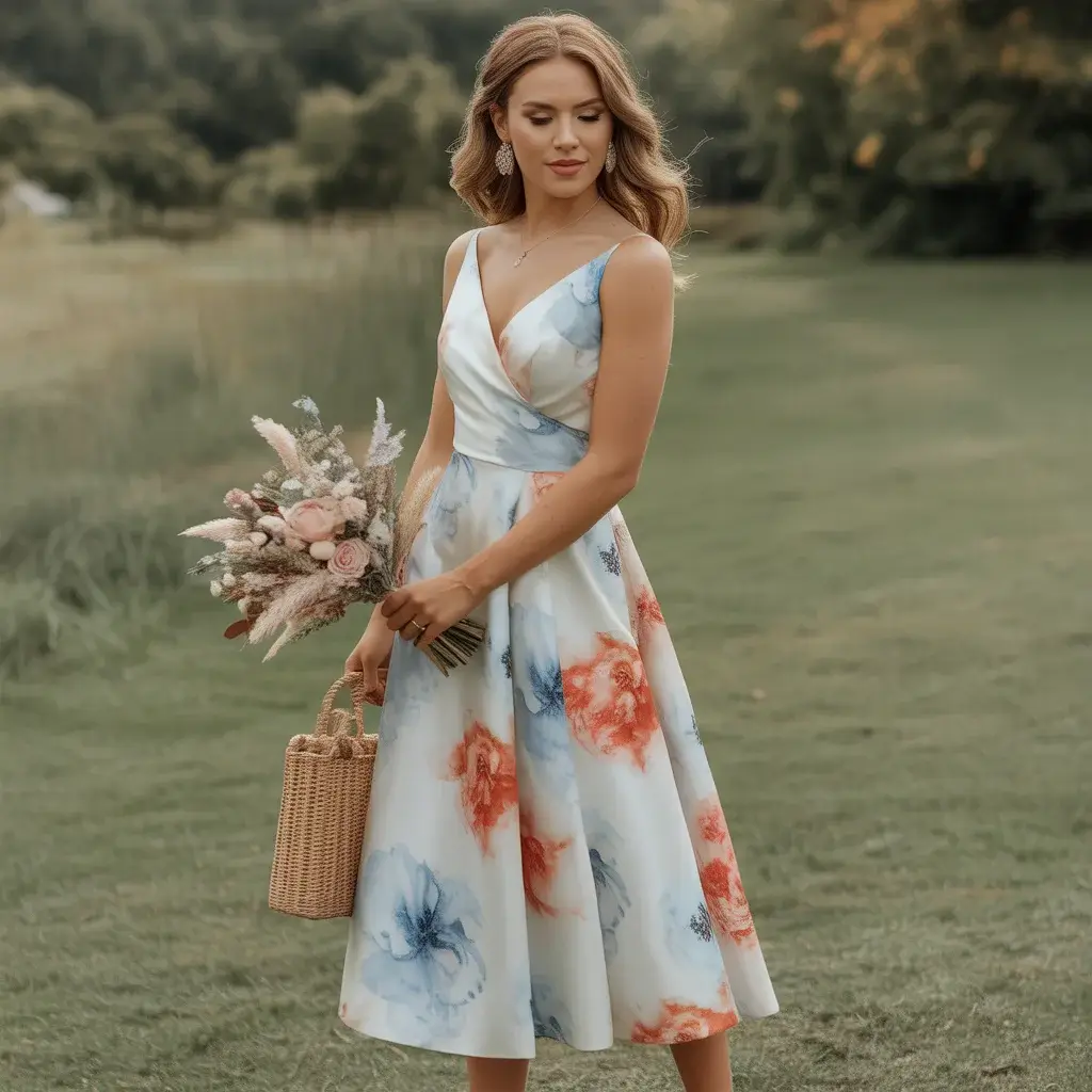 Watercolour Floral Print Midi Dress