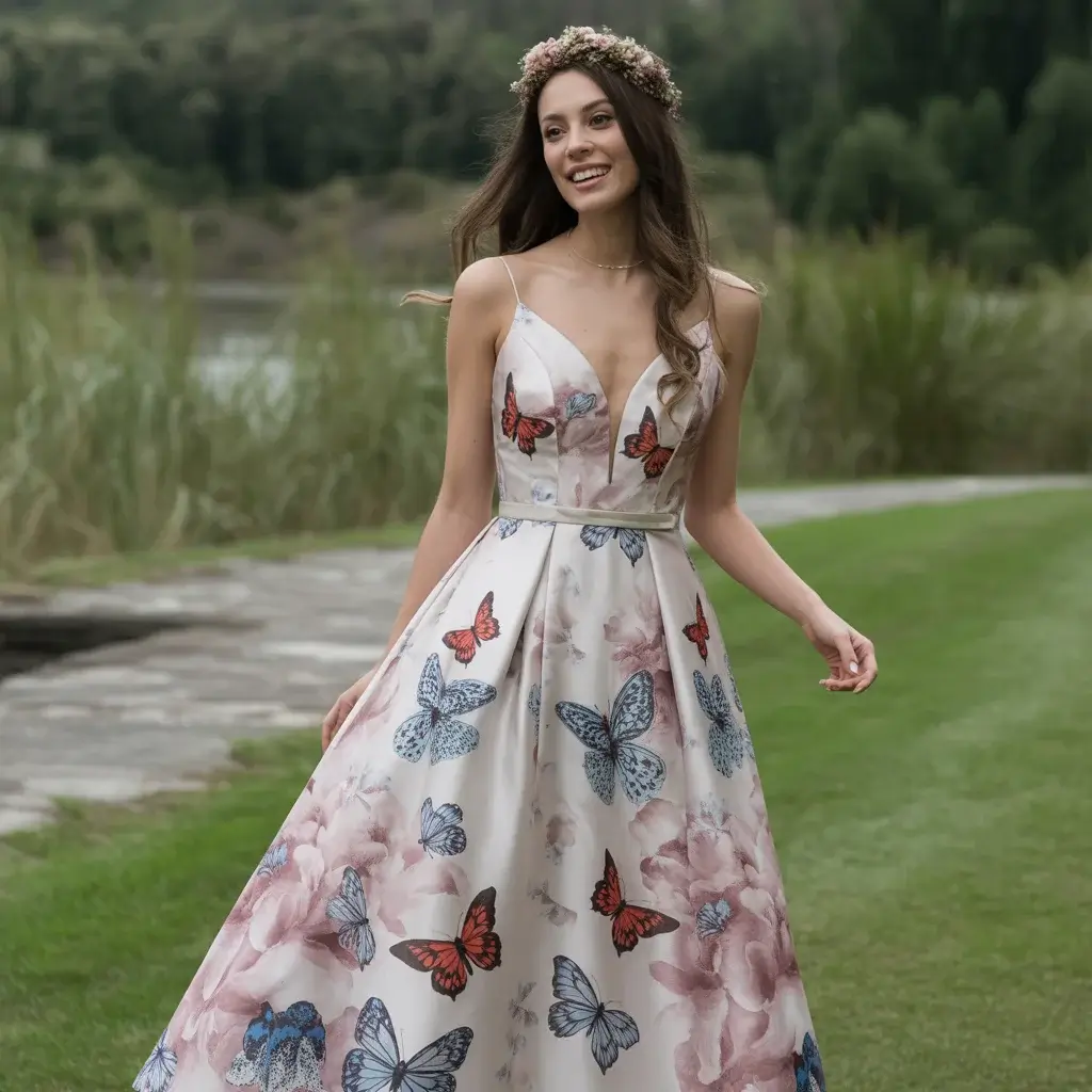 Whimsical Butterfly and Floral Print Dress