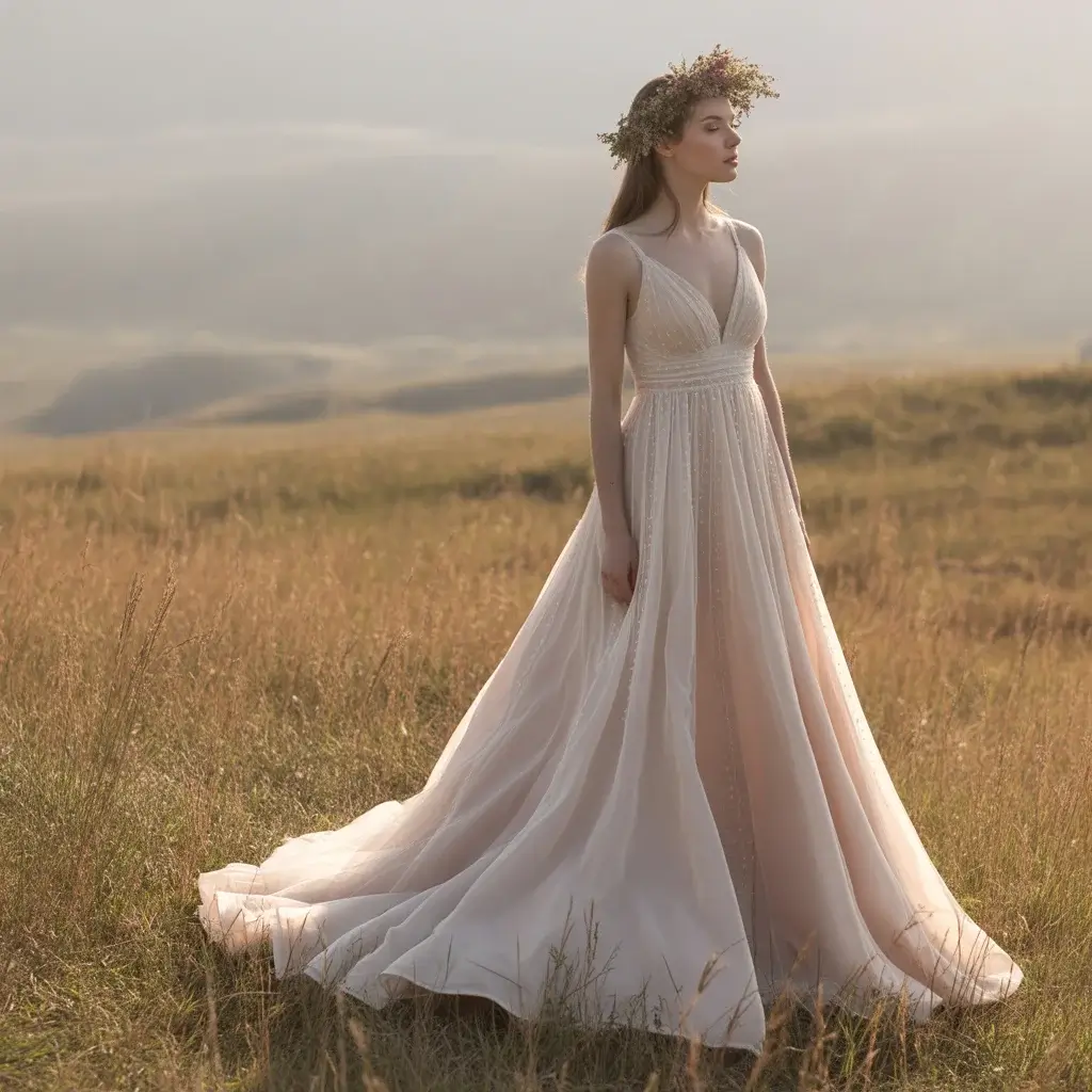 Top 15 Scoop Neck Wedding Dresses Brides Are Saving Right Now 13 Whimsical colored accent scoop neck bridal gown