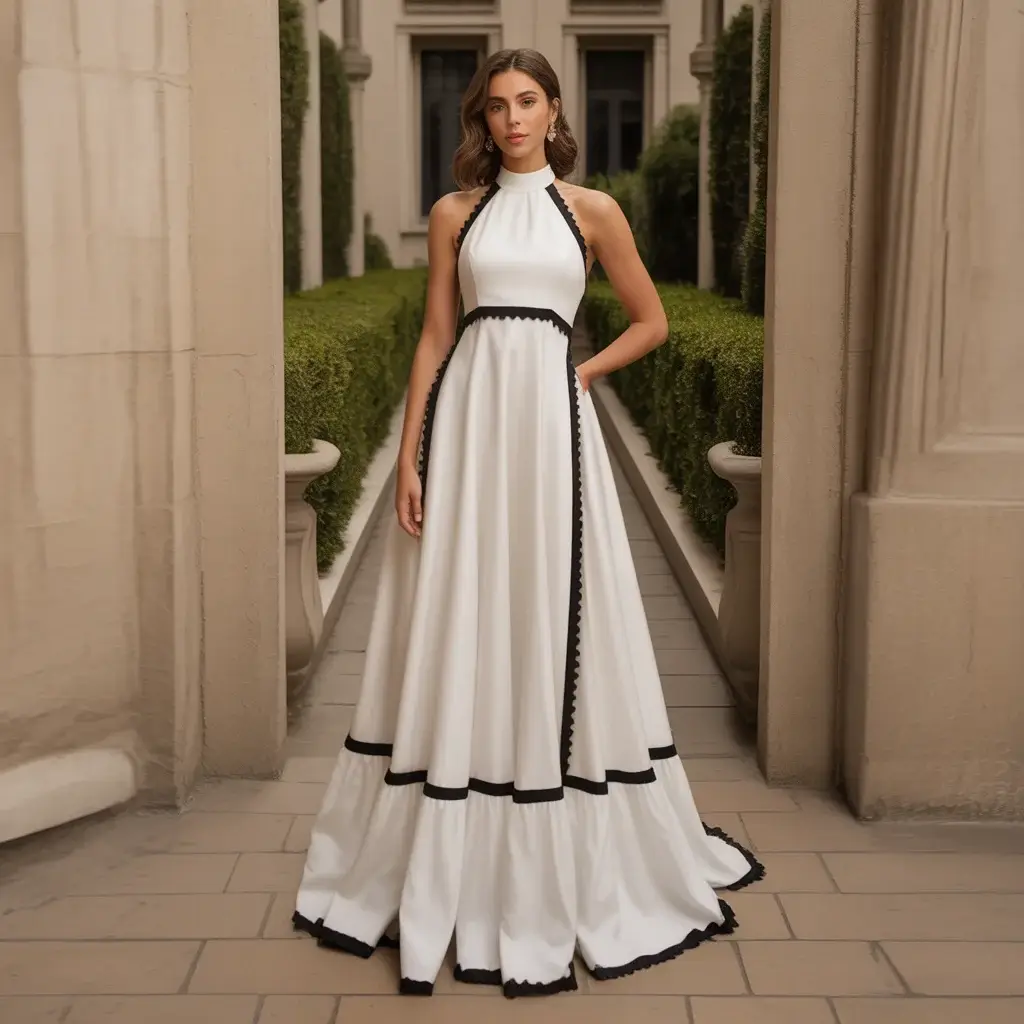 13 Halter Neck Dresses for Wedding Guests 10 White Halter Dress with Black Trim Detail