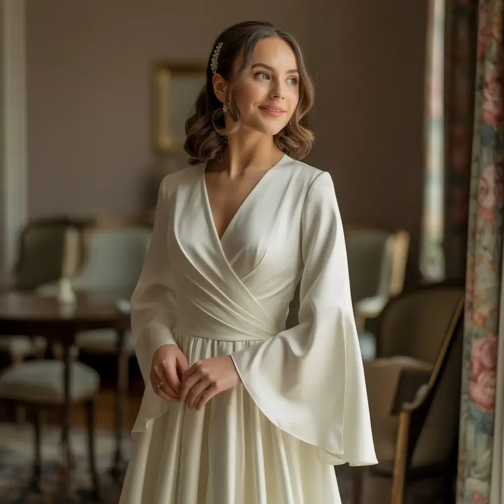 Wrap-Style Bell Sleeve Dress