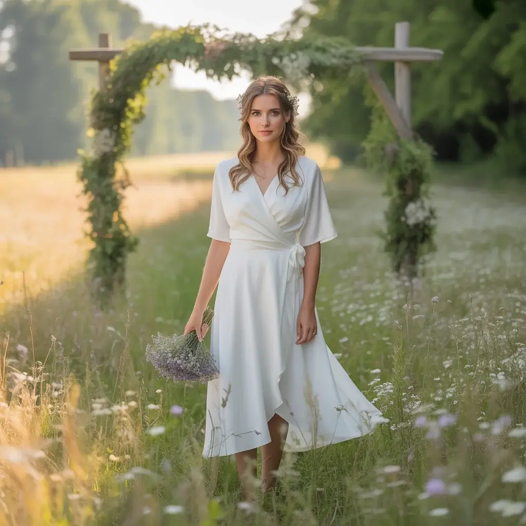 Top 13 White Engagement Party Dresses Brides Are Saving Right Now 9 Wrap-Style Midi Dress