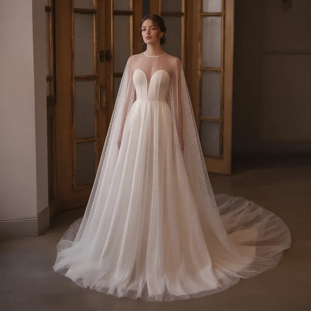 15 See Through Wedding Dresses Trending Now 10 cape detail sheer overlay wedding dress