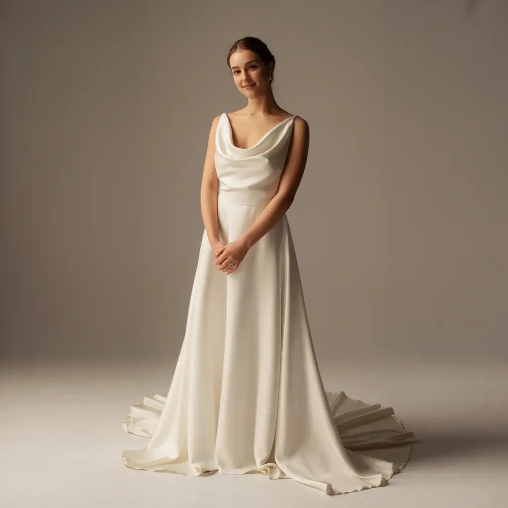 cowl neck draping wedding dress