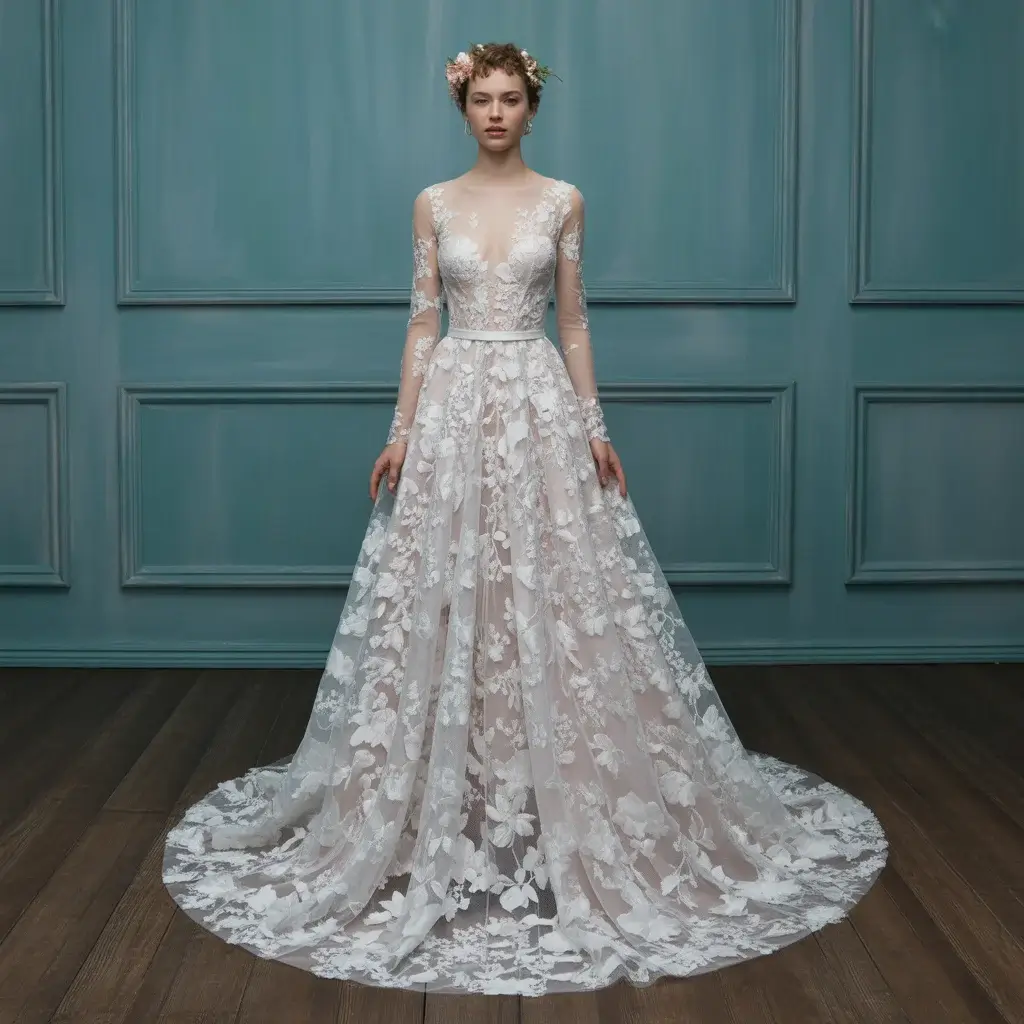 15 See Through Wedding Dresses Trending Now 9 floral applique sheer skirt wedding dress
