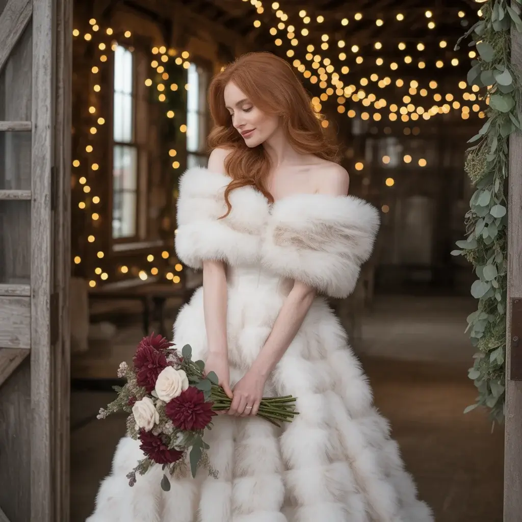 fur trimmed off shoulder winter dress