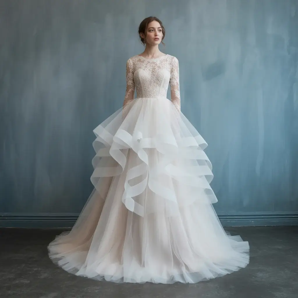 layered tulle winter dream wedding gown