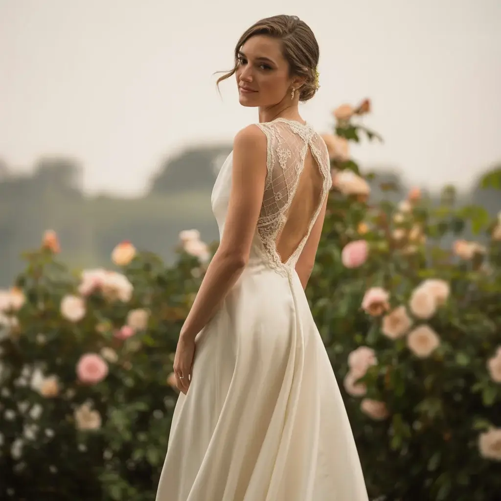 plunging keyhole back wedding dress