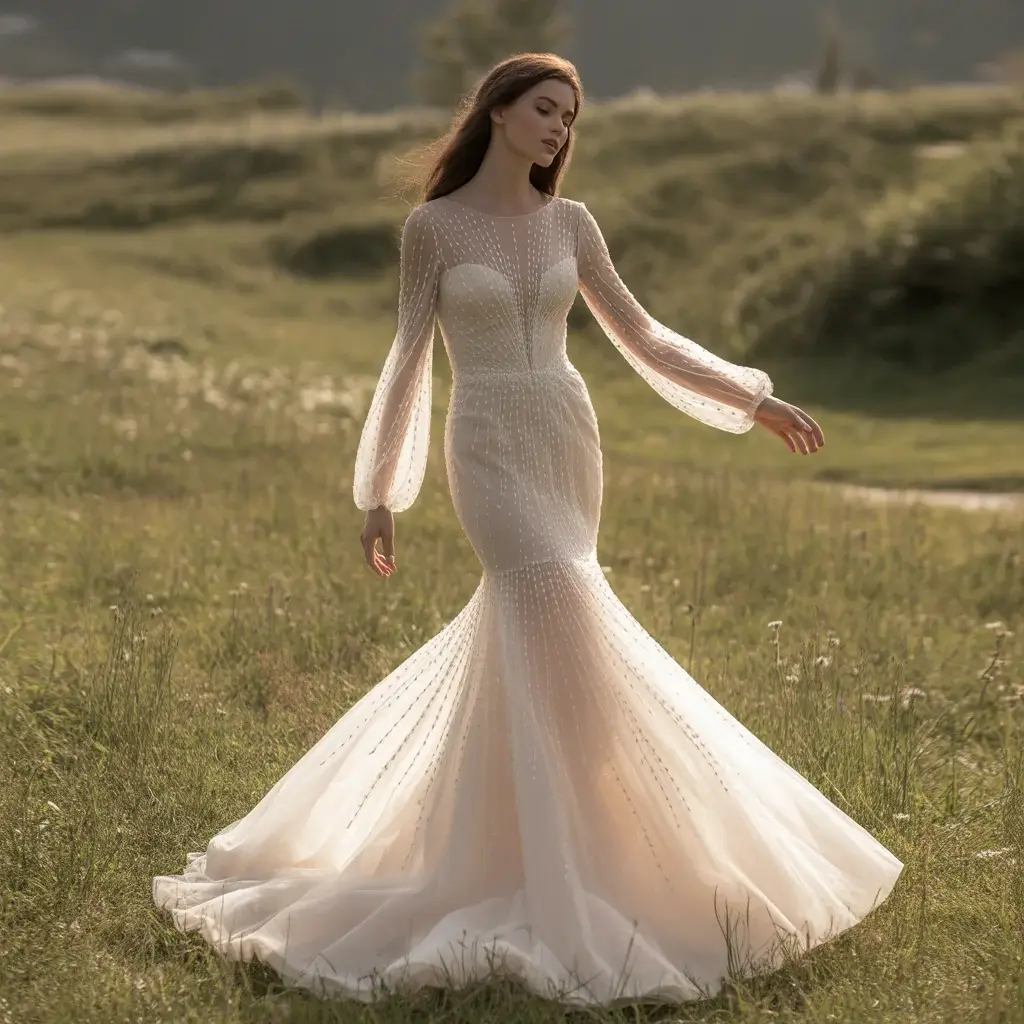 15 See Through Wedding Dresses Trending Now 3 sheer sleeve mermaid wedding dress