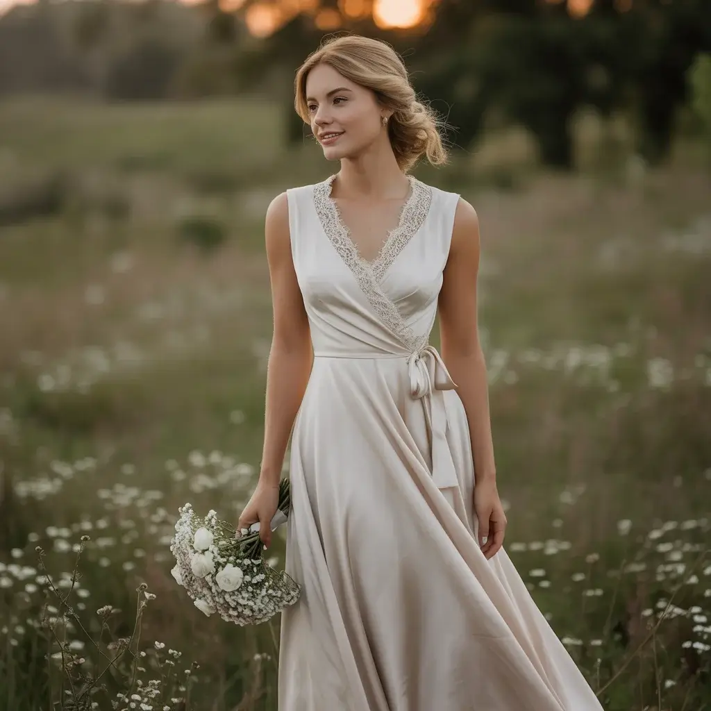 wrap style bodice wedding gown