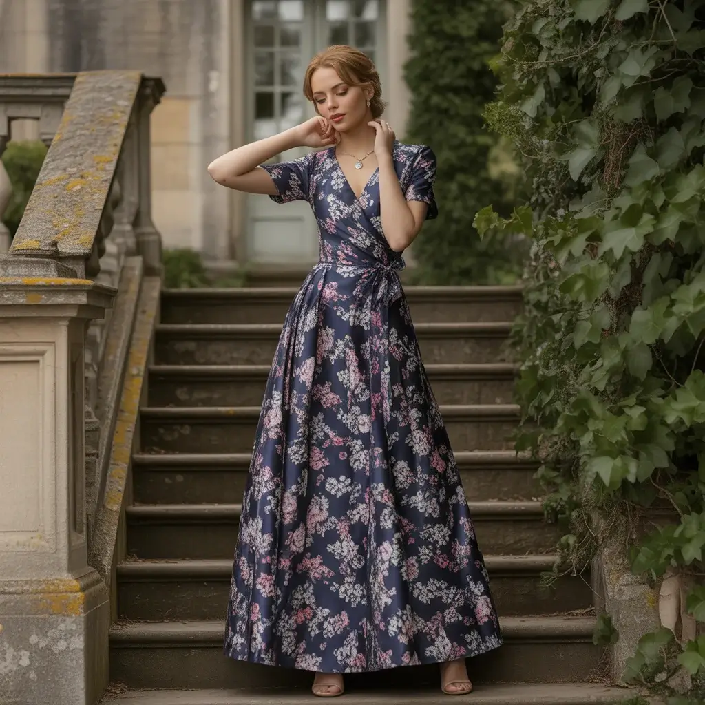 Top 15 Wedding Guest Outfit Ideas That Are Trending Now 3 Classic Navy Wrap Dress With Delicate Pink And White Floral Pattern