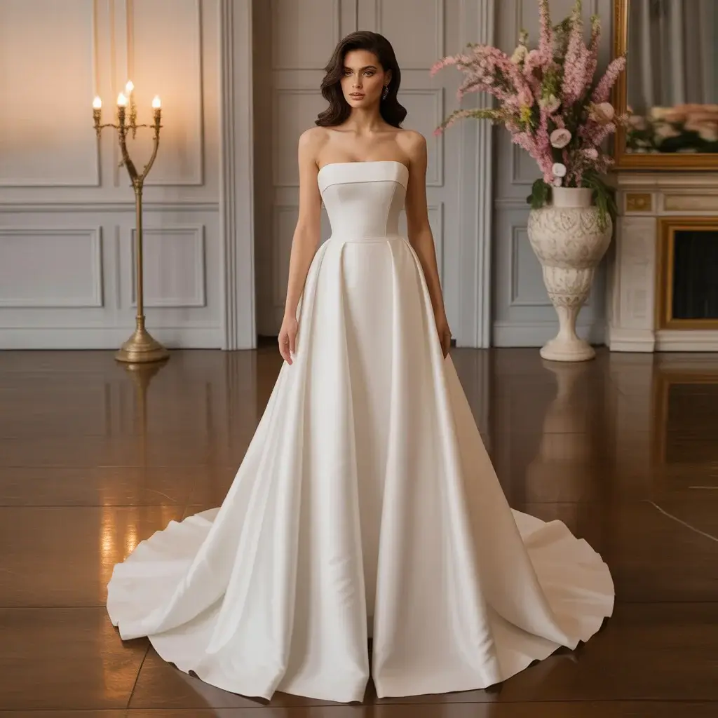 11 Revealing Wedding Gowns Redefining Bridal Fashion 9 Classic strapless wedding dress with straight-across neckline and romantic flowing silhouette