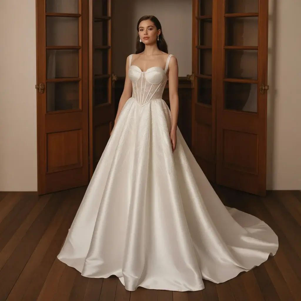 11 Revealing Wedding Gowns Redefining Bridal Fashion 8 Classic sweetheart neckline wedding dress with fitted corset bodice and romantic flowing skirt