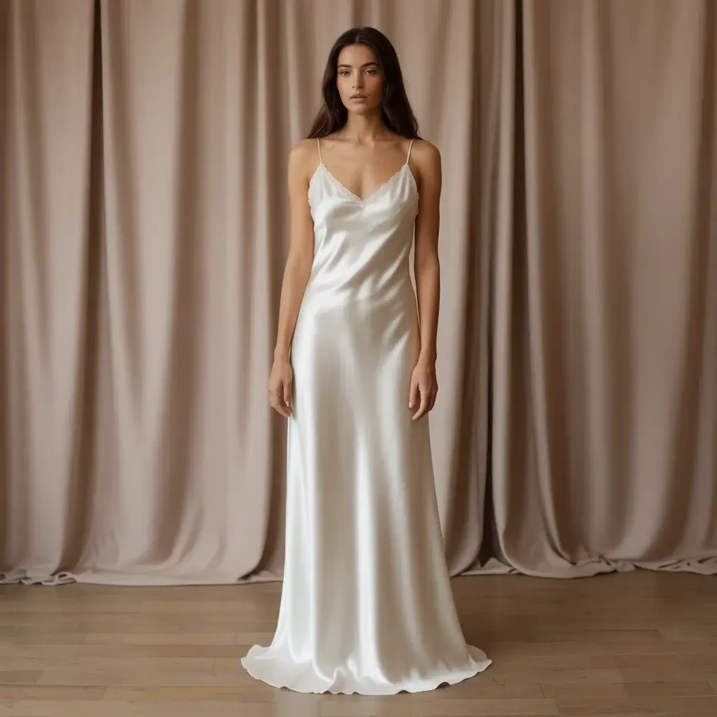 Elegant Minimalist Silk Slip Wedding Dress With Delicate Spaghetti Straps