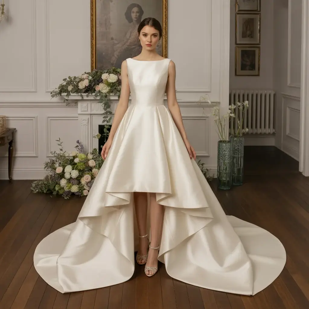 Top 16 Best Try at Home Wedding Dresses That Brides Are Ordering Online 13 Elegant high-low wedding dress with shorter front hemline and flowing longer back train