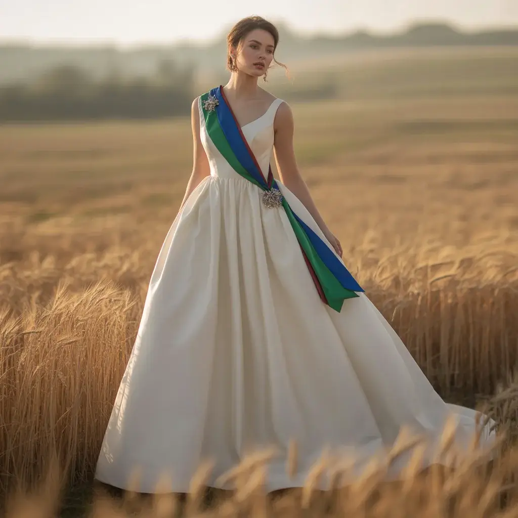 Empire gown with royal sash detail in rich jewel tones and elegant draping