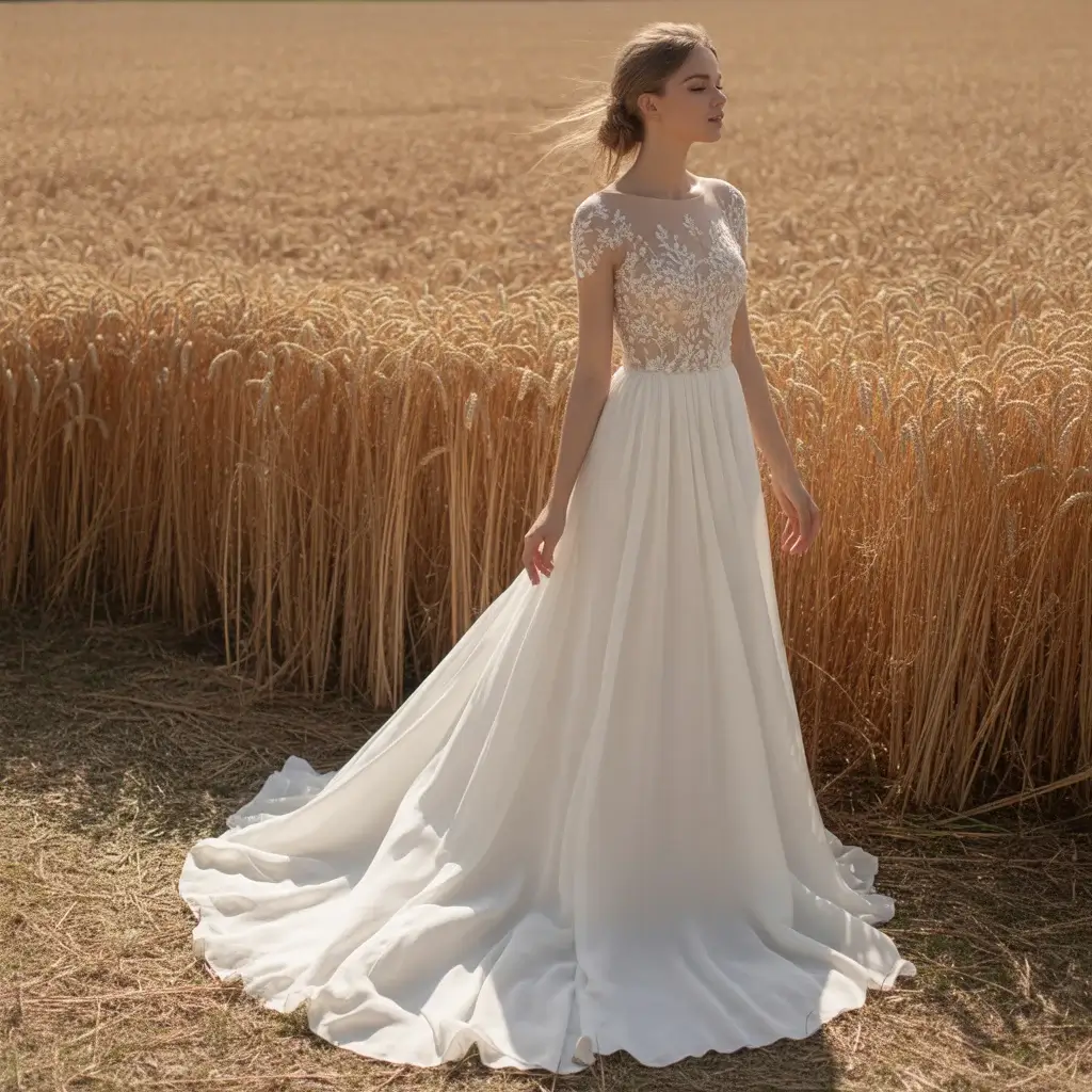 11 Revealing Wedding Gowns Redefining Bridal Fashion 4 Ethereal wedding dress with sheer illusion bodice featuring delicate floral embroidery and flowing chiffon skirt