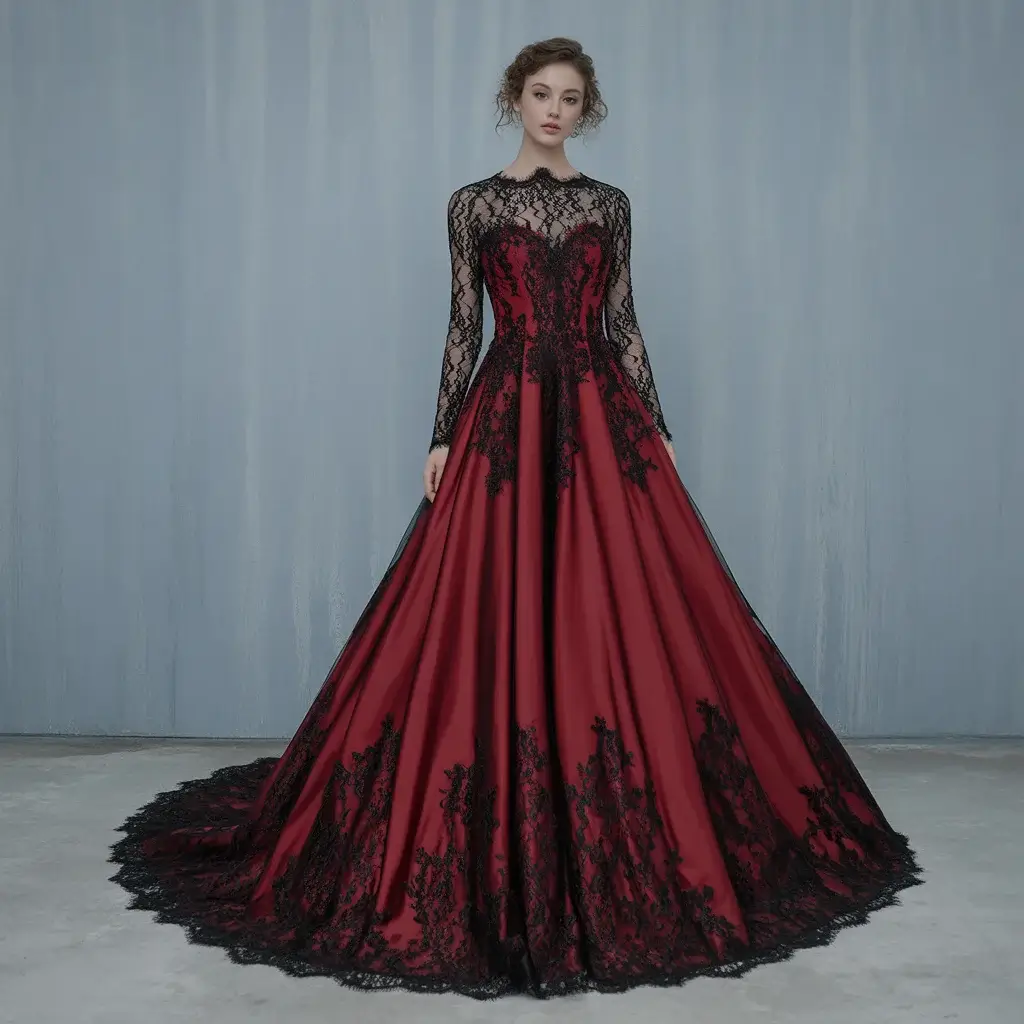 Gothic princess ballgown with off-shoulder sleeves and voluminous black tulle skirt