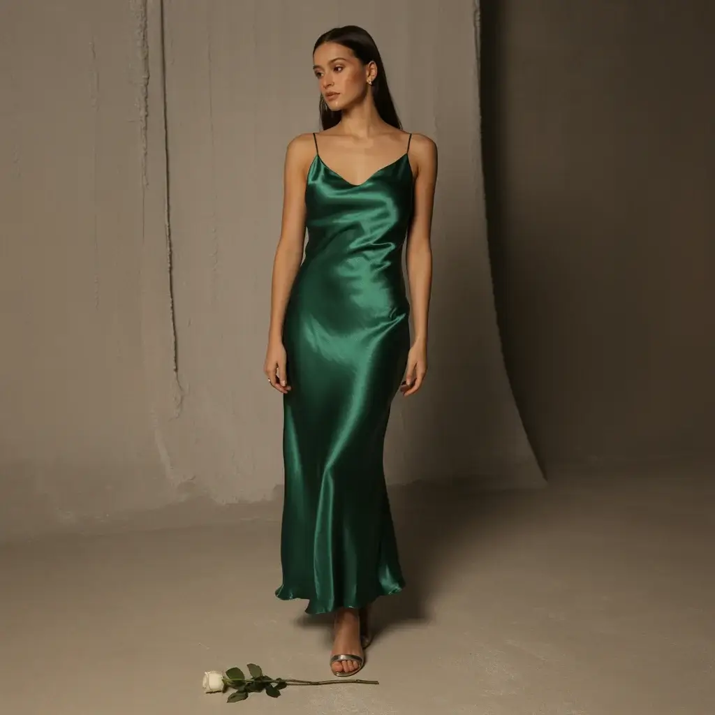 Top 15 Wedding Guest Outfit Ideas That Are Trending Now 2 Luxurious Emerald Green Satin Slip Dress With Delicate Straps