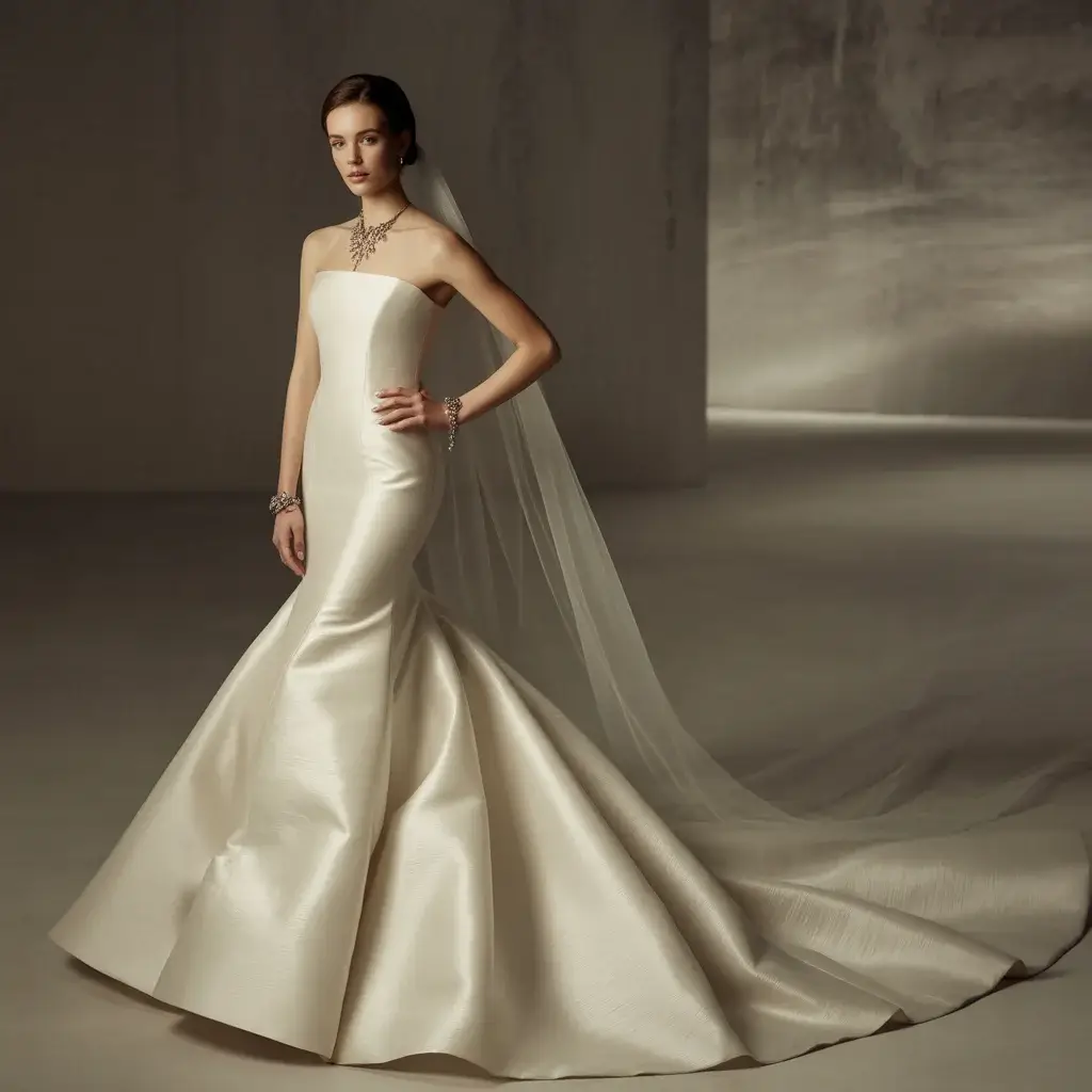 Regal Shantung Silk Mermaid with Dramatic Train