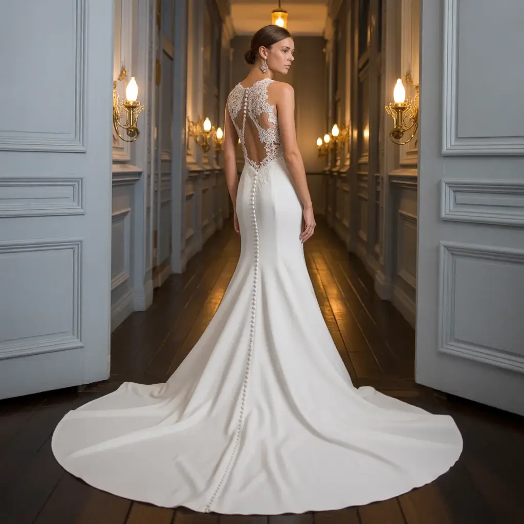 Sophisticated Backless Mermaid Wedding Dress With Intricate Lace Bodice And Dramatic Silhouette