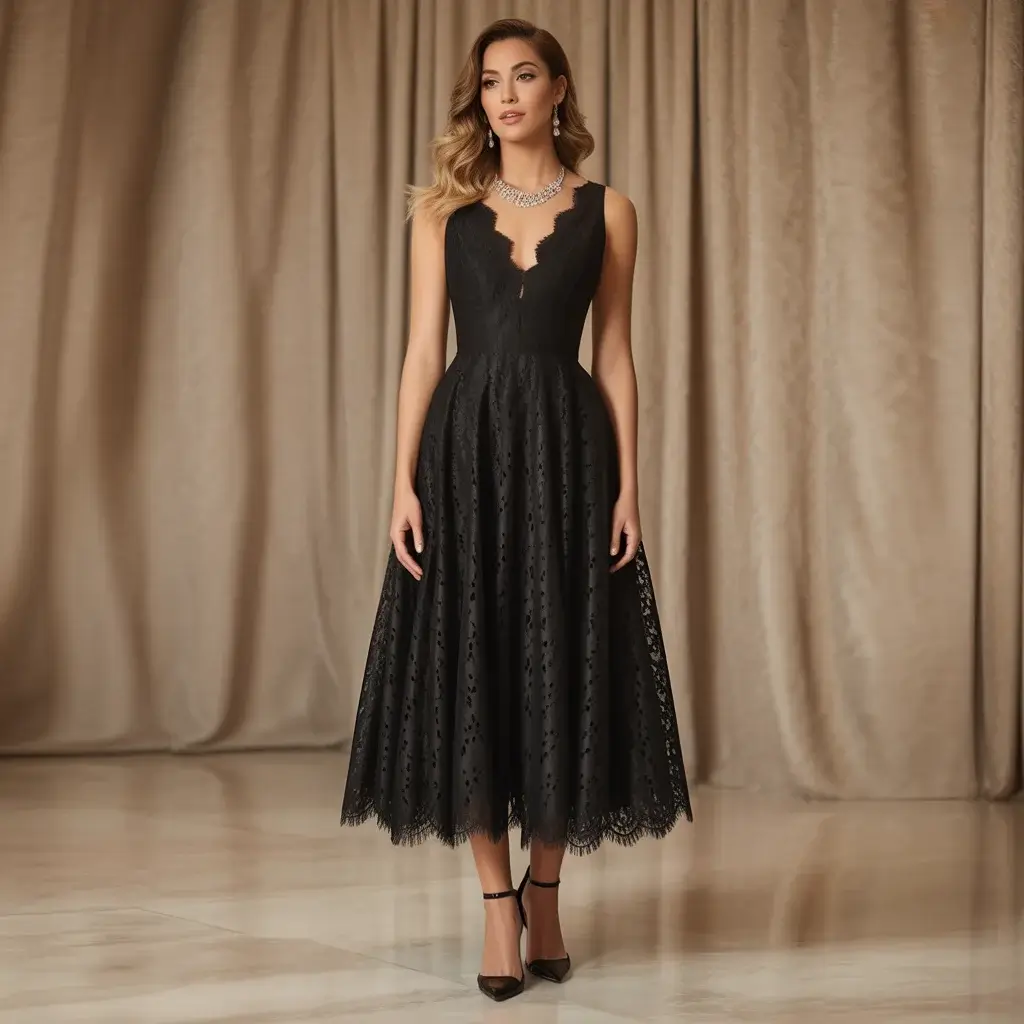 Top 15 Wedding Guest Outfit Ideas That Are Trending Now 5 Sophisticated Black Lace Cocktail Dress With Scalloped Hemline