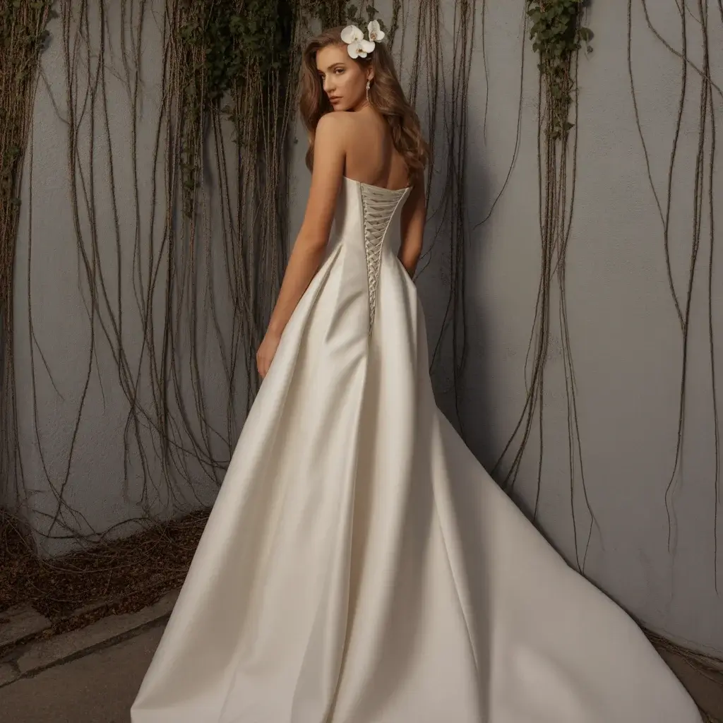 Stunning Modern Corset Bodice Wedding Dress With Dramatic Lace Up Back Detail