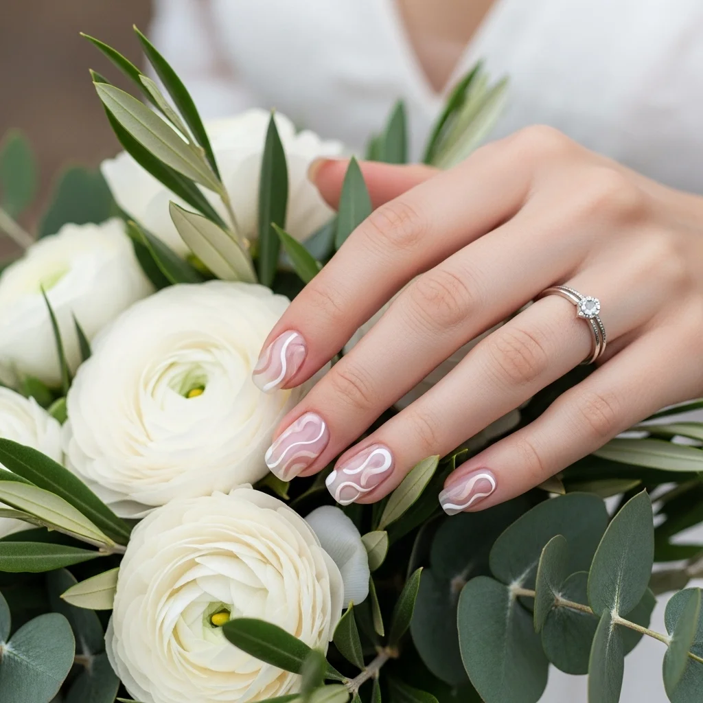 23 Dreamy Wedding Gel Nails for Brides: Your Ultimate Bridal Mani Guide 21 abstract swirls in nude tones