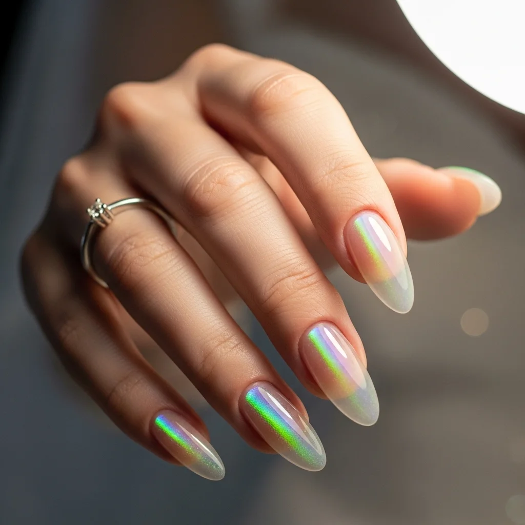 23 Dazzling Wedding Nails Ideas for Brides: Your Ultimate Bridal Sparkle Guide 24 aurora borealis effect