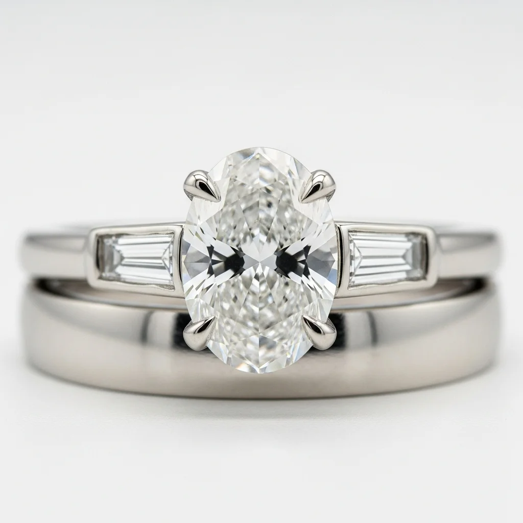 17 Oval Engagement Rings with Wedding Bands: Perfect Matches 13 baguette side stones with a flat band