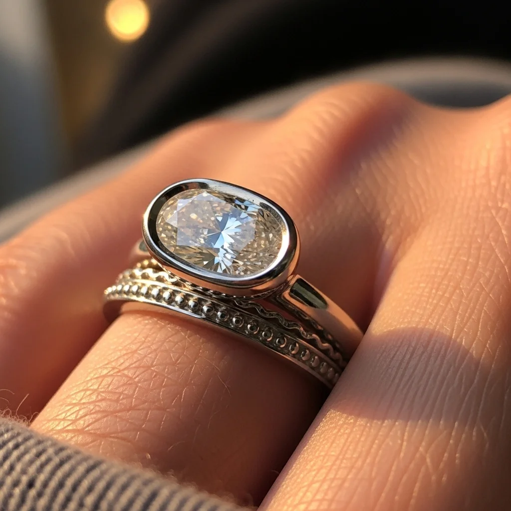 17 Oval Engagement Rings with Wedding Bands: Perfect Matches 5 bezel setting with a milgrain band