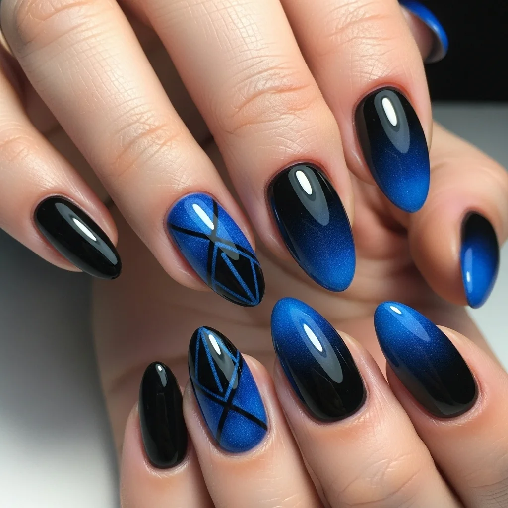 black and blue nail art