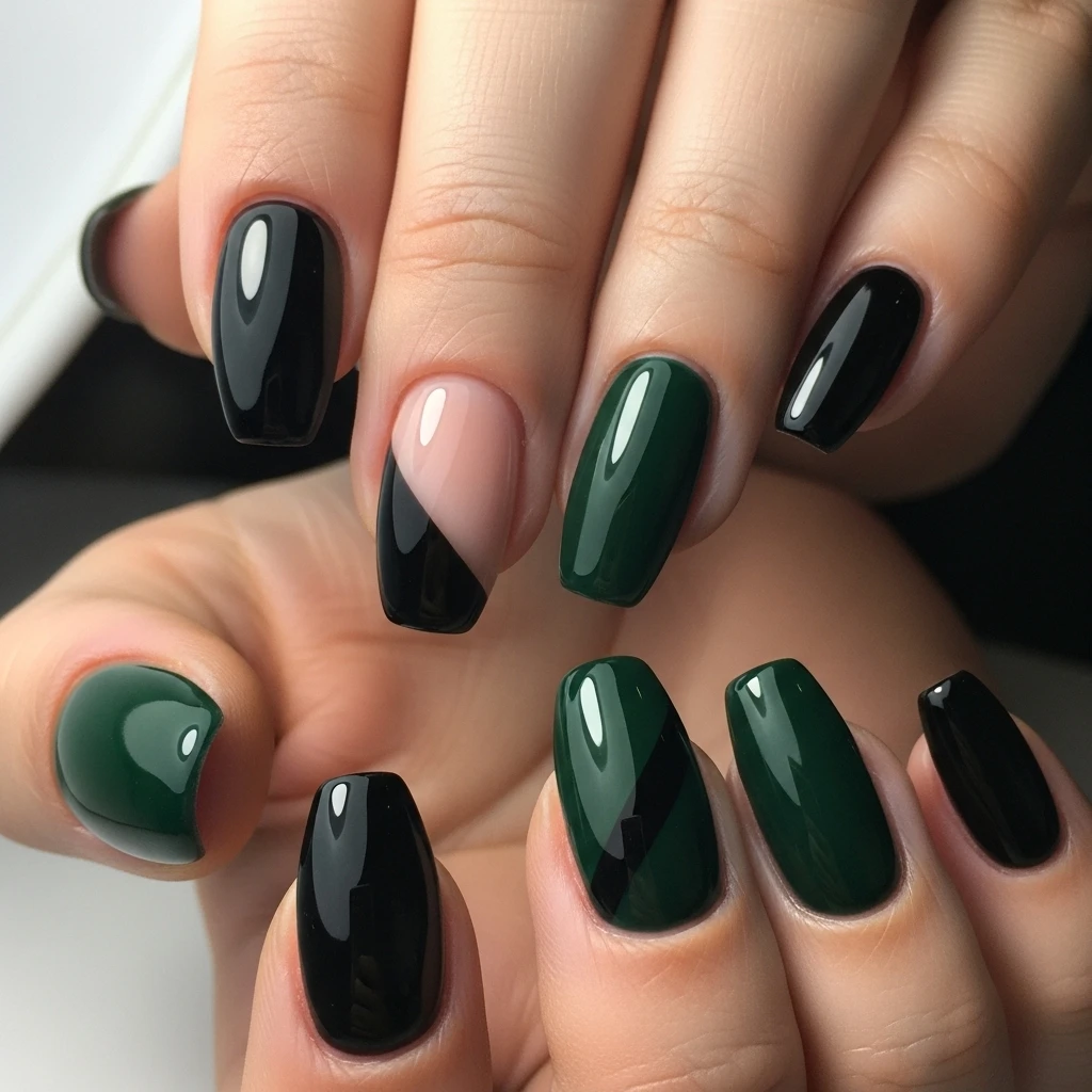 Top 27 Black Wedding Nail Designs for the Bold Bride 28 black and dark green