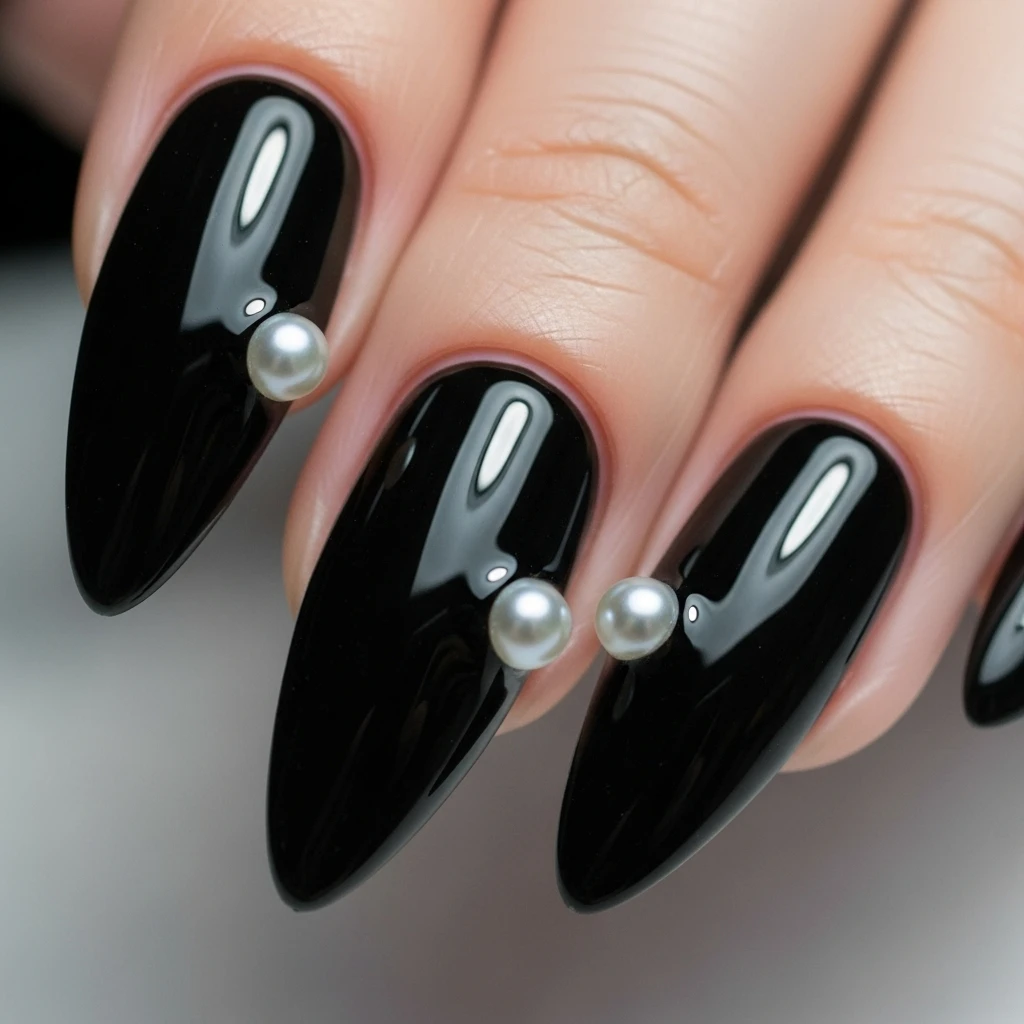 Top 27 Black Wedding Nail Designs for the Bold Bride 26 black and pearl accents