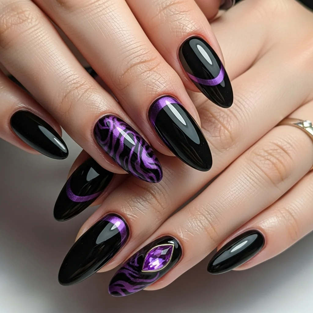 black and purple nail art