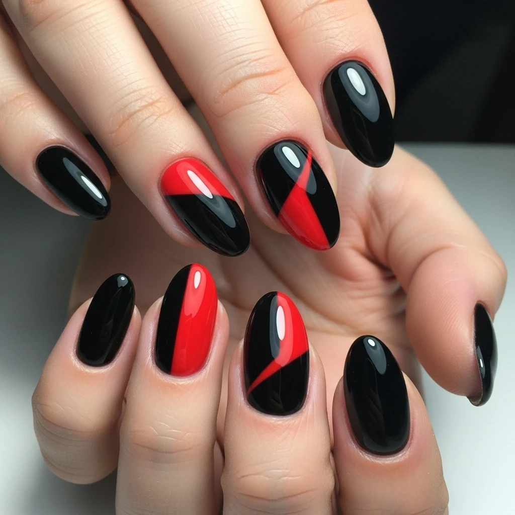 Top 27 Black Wedding Nail Designs for the Bold Bride 9 black and red