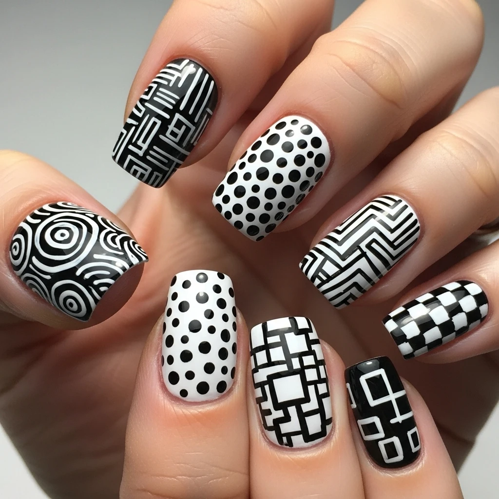 Top 27 Black Wedding Nail Designs for the Bold Bride 23 black and white abstract art