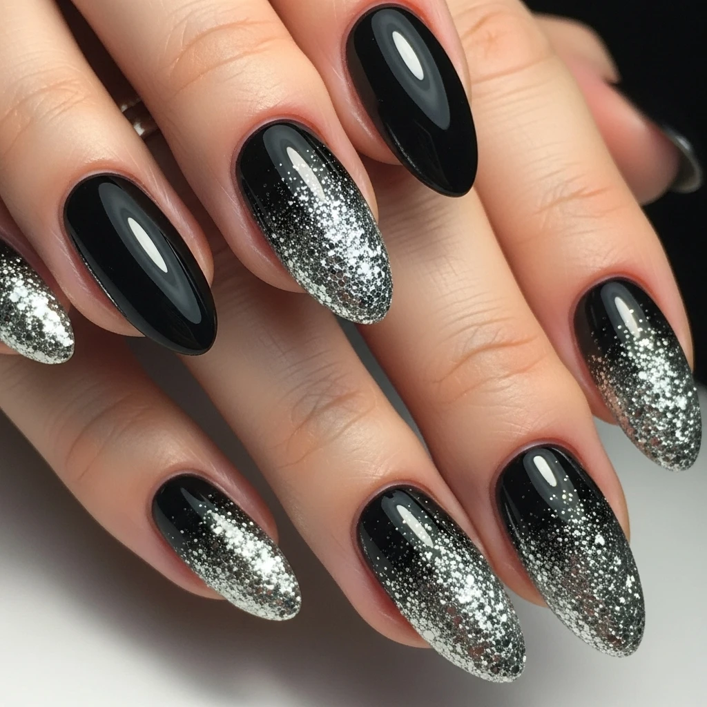 Top 27 Black Wedding Nail Designs for the Bold Bride 6 black glitter gradient