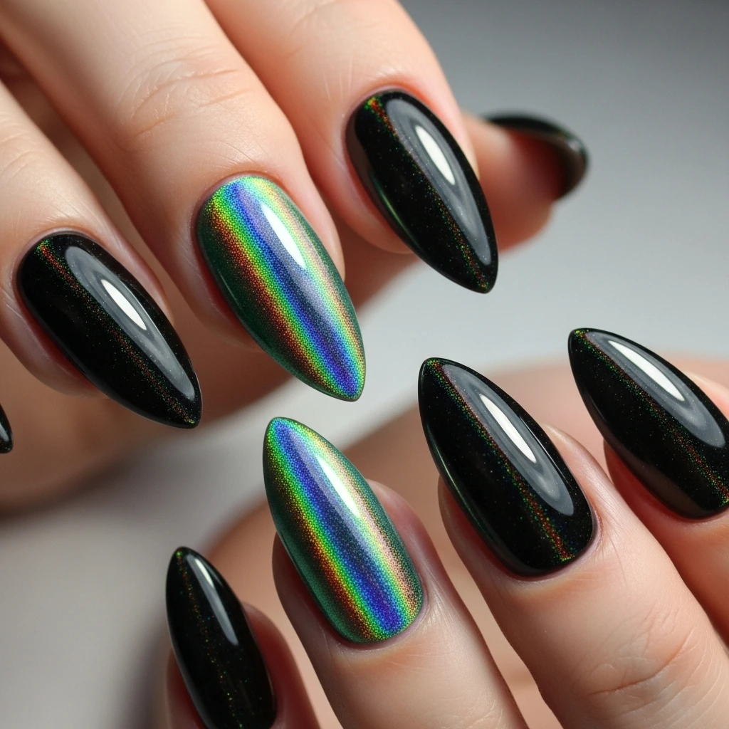 Top 27 Black Wedding Nail Designs for the Bold Bride 21 black holographic nails