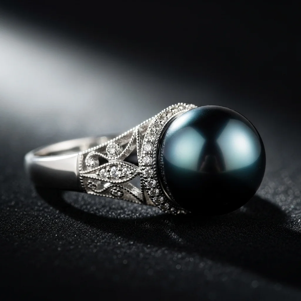 15 Elegant Pearl Wedding Rings to Adore 8 black pearl and white gold ring