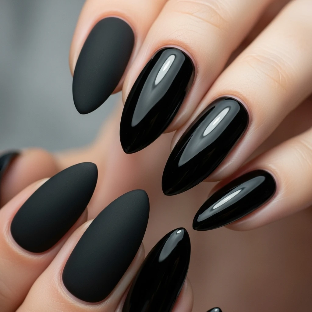 Top 27 Black Wedding Nail Designs for the Bold Bride 25 black with a matte and shiny combo