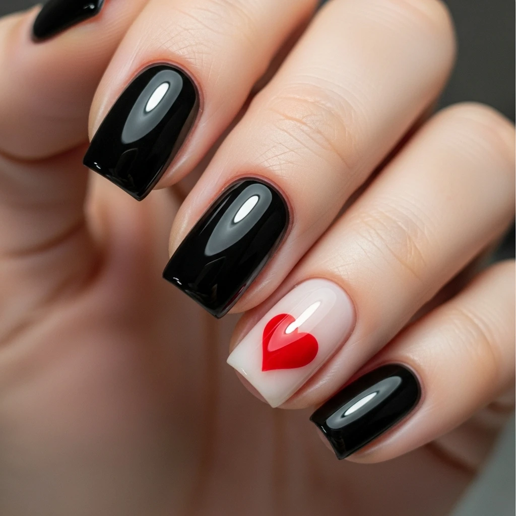 Top 27 Black Wedding Nail Designs for the Bold Bride 27 black with a red heart