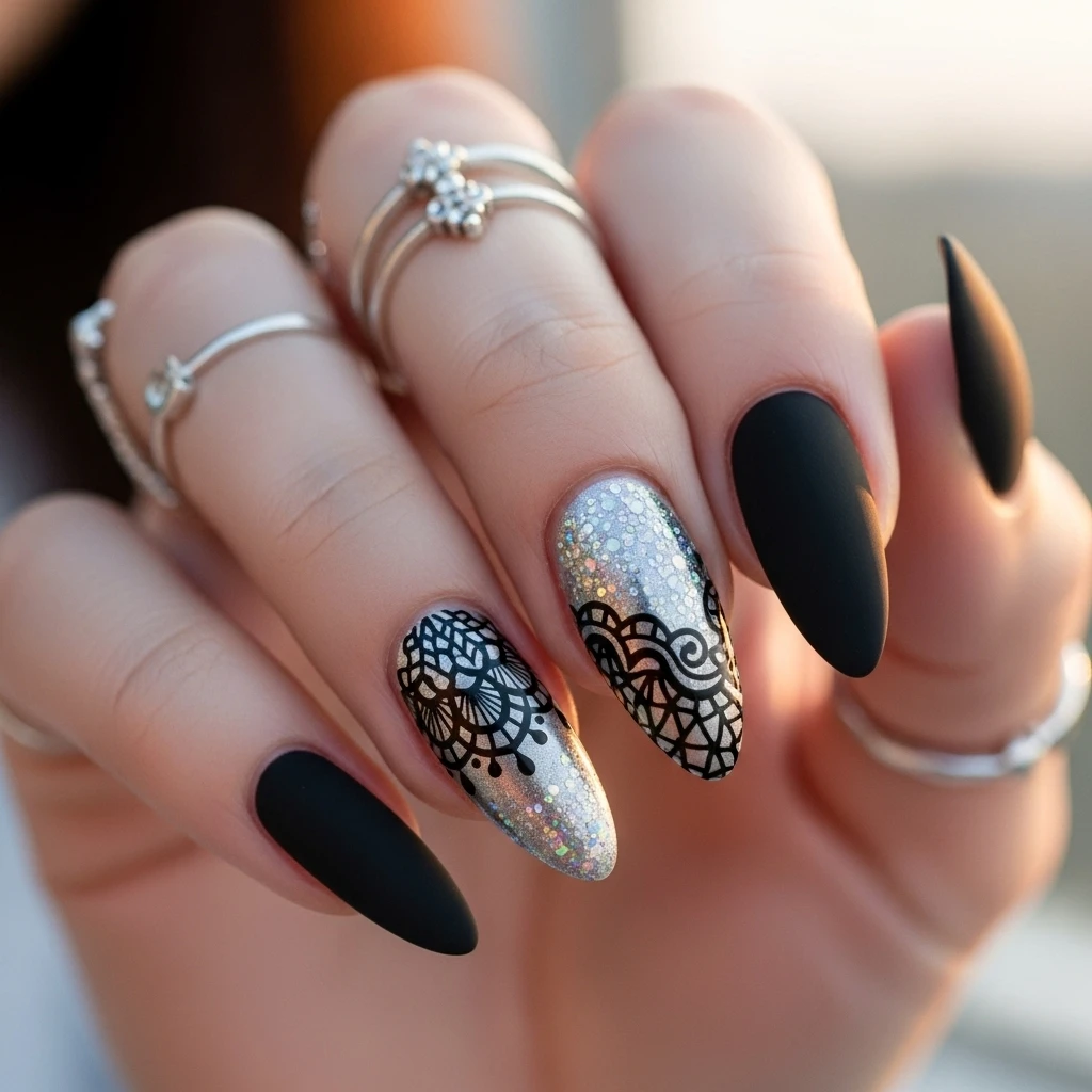Top 27 Black Wedding Nail Designs for the Bold Bride 22 black with a single accent nail