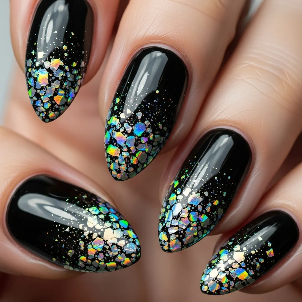 black with holographic flakes