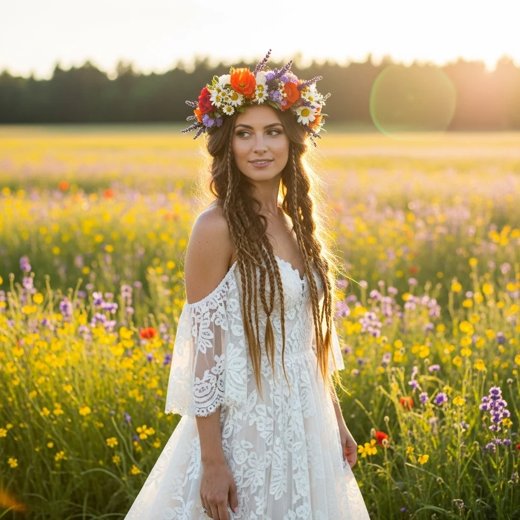 bohemian braids with flower crowns