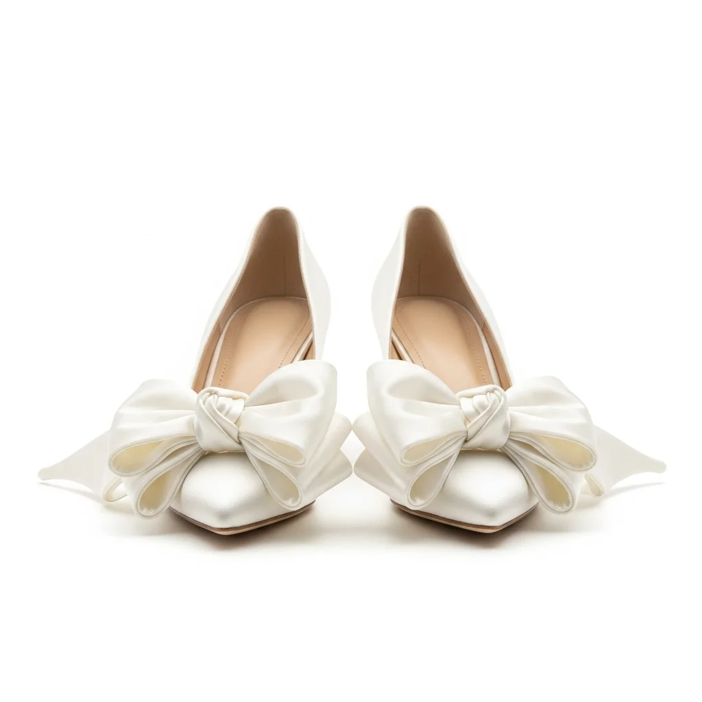 bow adorned kitten heels