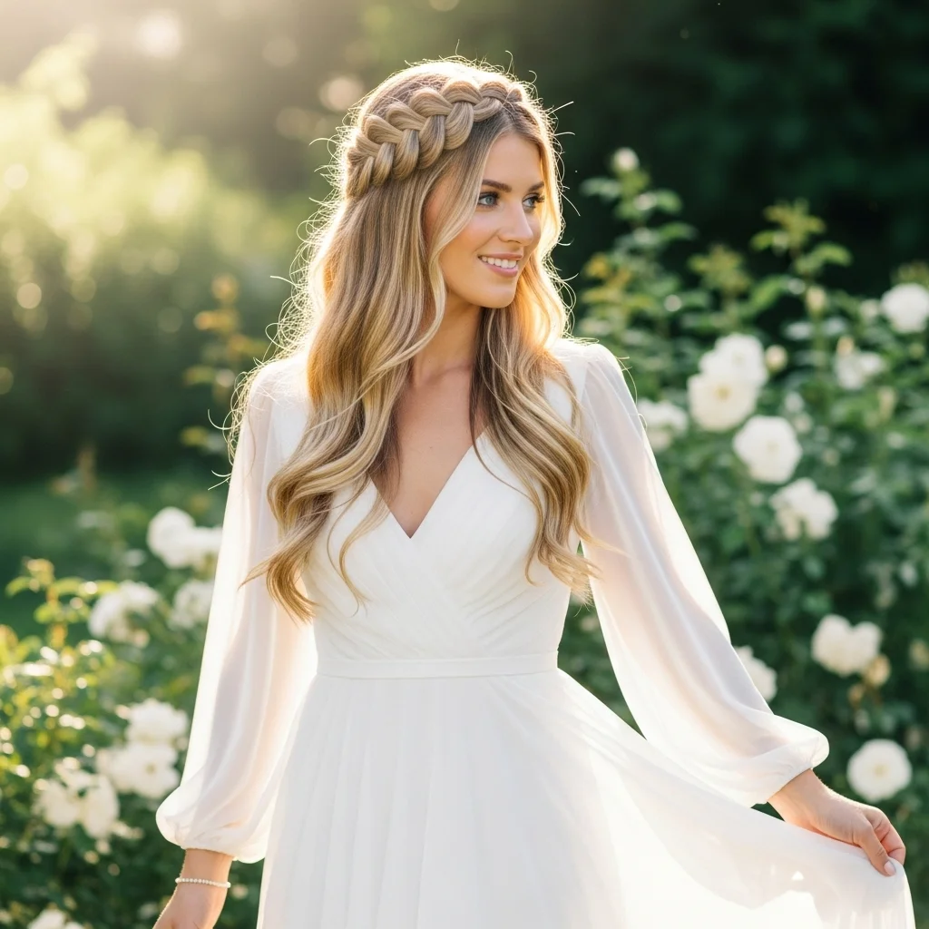 Top 25 Half Up Half Down Bridal Hairstyles for Your Dream Wedding 2 braided crown with loose waves