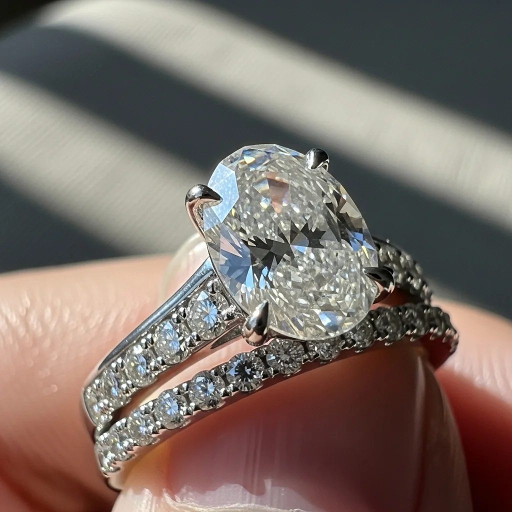 17 Oval Engagement Rings with Wedding Bands: Perfect Matches 8 cathedral setting with a diamond set band